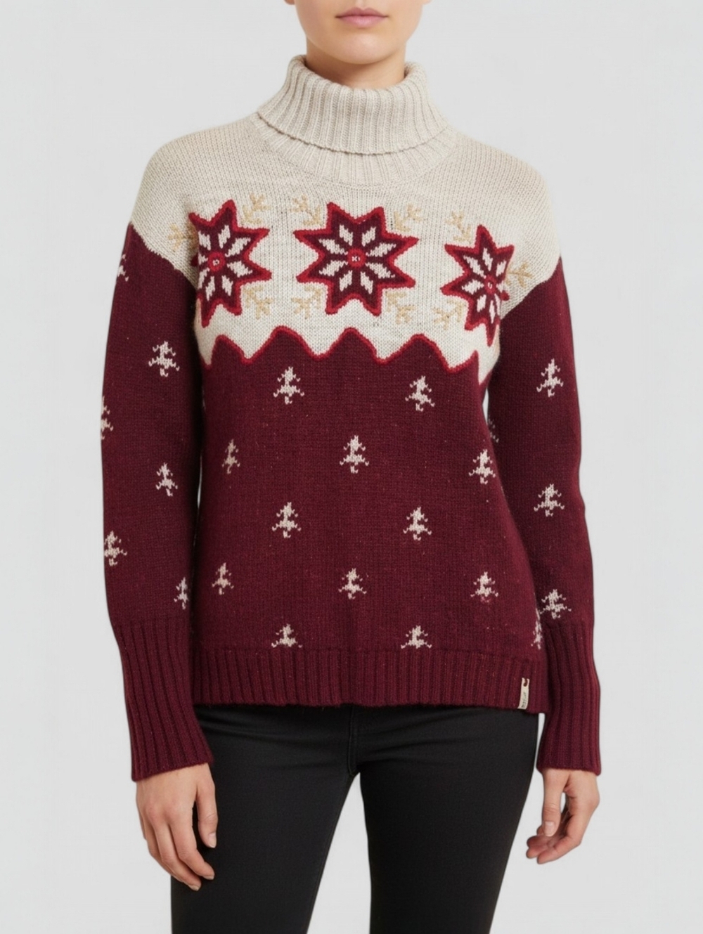 Woolrich Fair Isle Snowflake Turtleneck Sweater S Red Cream Nordic Cozy